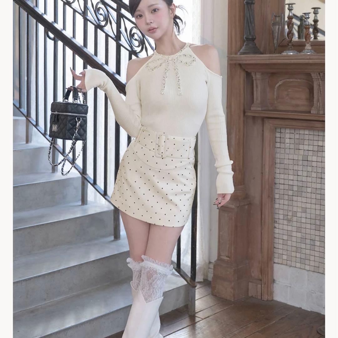 【新品タグ付き】Darich リボンビジューアメスリニットトップス