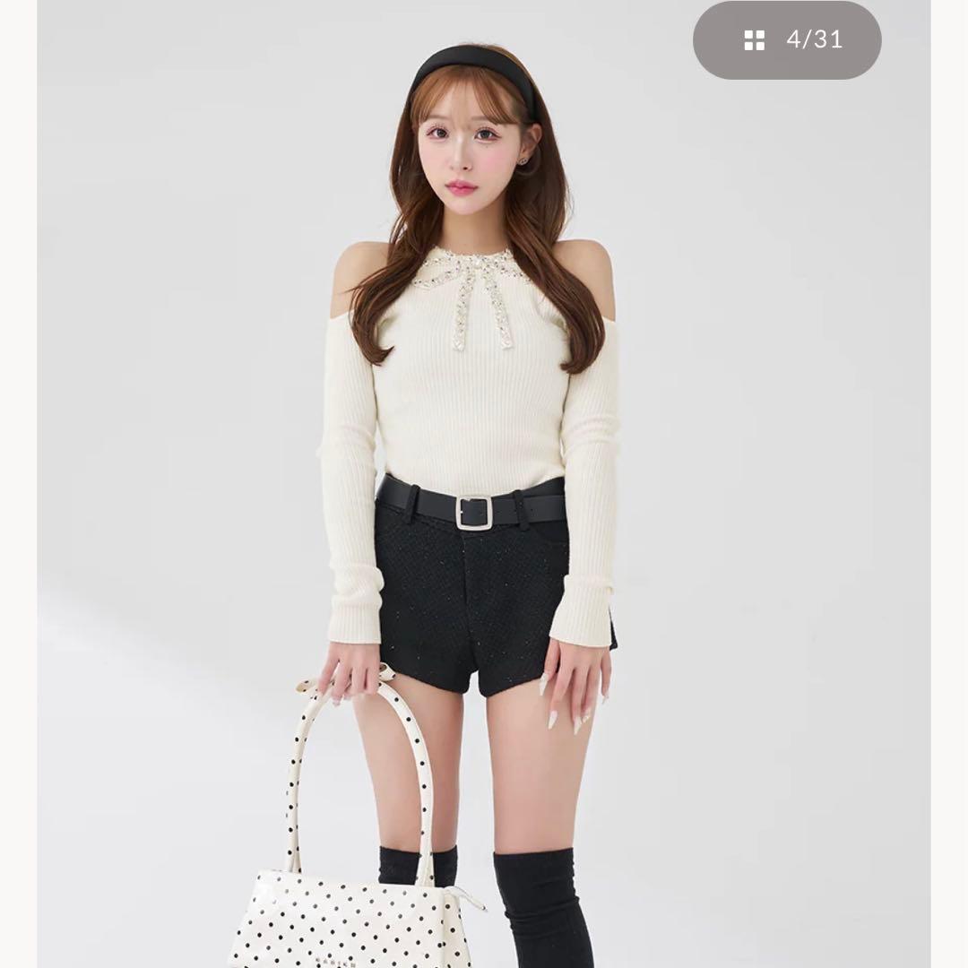 【新品タグ付き】Darich リボンビジューアメスリニットトップス