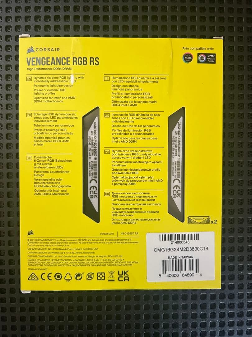 Corsair Vengeance DDR4 3600mhz 16GB 未使用