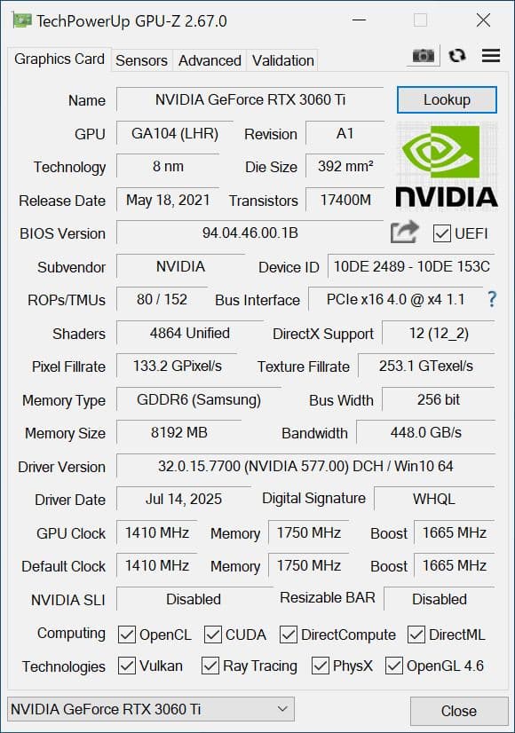 RTX3060Ti　8GB GDDR6 256Bit LHR　グラボ