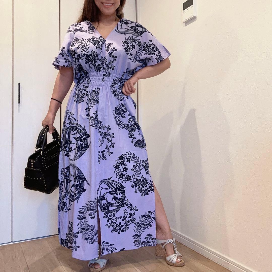 一点物　竺仙　浴衣　コーマ地　ワンピース ハンドメイド　ロング　着物　薄紫