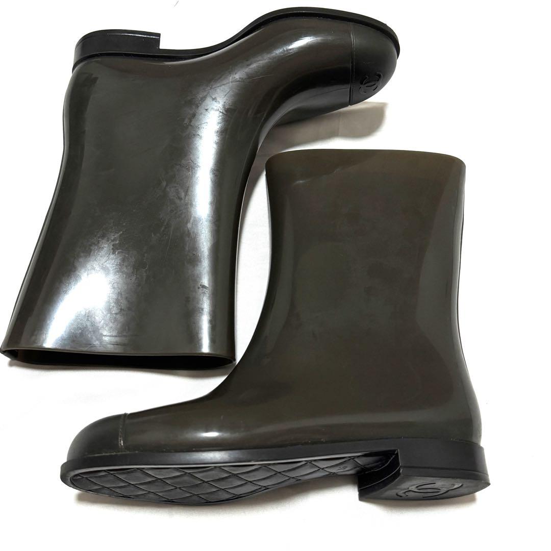 美品 シャネル CHANEL レインブーツ ココマーク 茶系 36 イタリア製