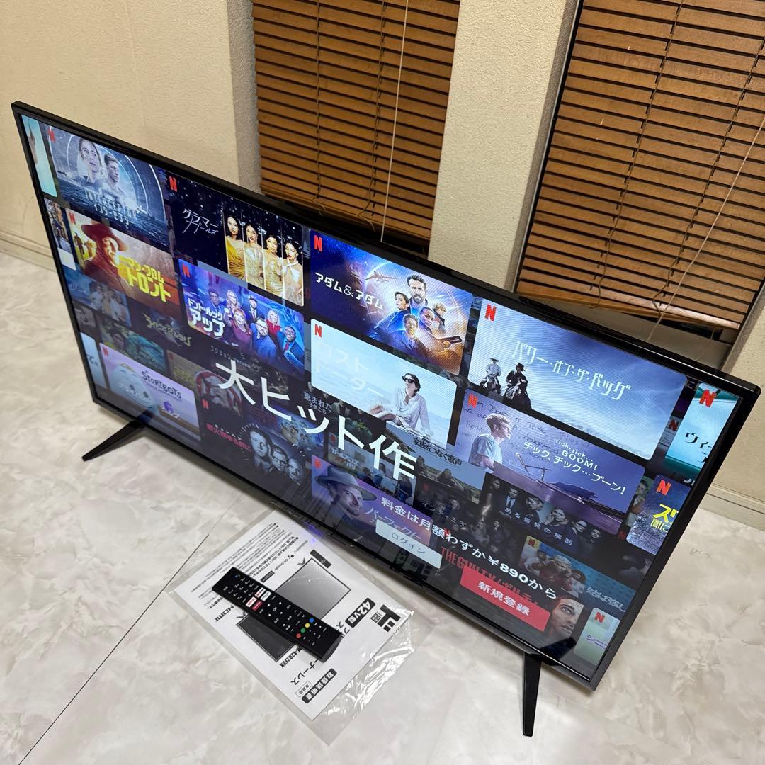 美品 42型チューナーレステレビ AndroidTV 豊富ネットコンテンツ内蔵