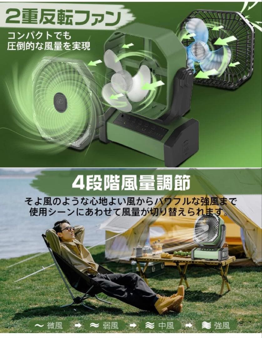 これは便利！多機能充電式扇風機 キャンプ スマホ充電可 ライト付 防災