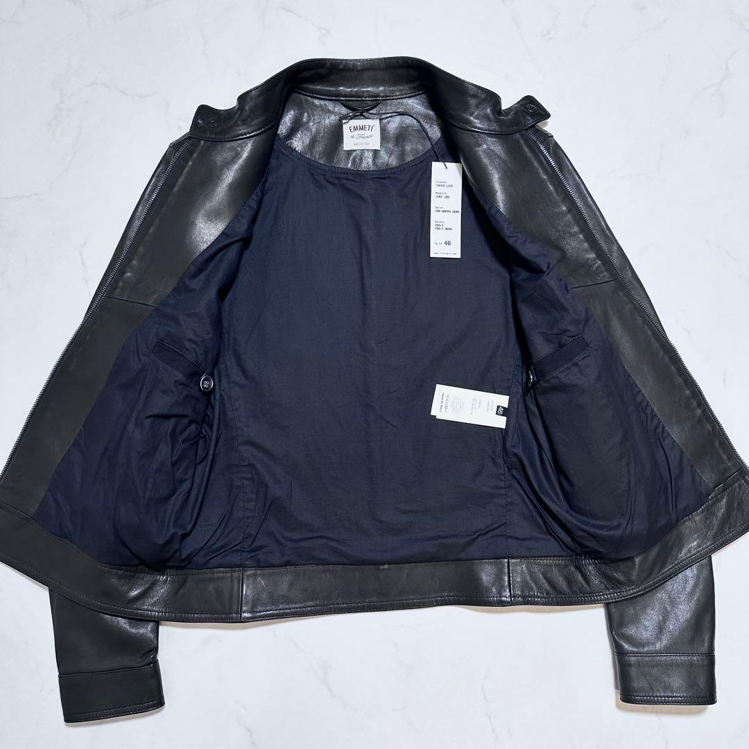 未使用品 46✨EMMETI JURI シングルライダースジャケット 羊革 黒