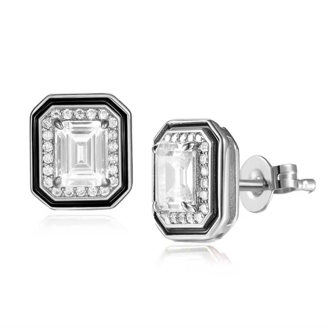 エメラルドカット リズレ　スタッドピアス SV925 K18WGコーティング