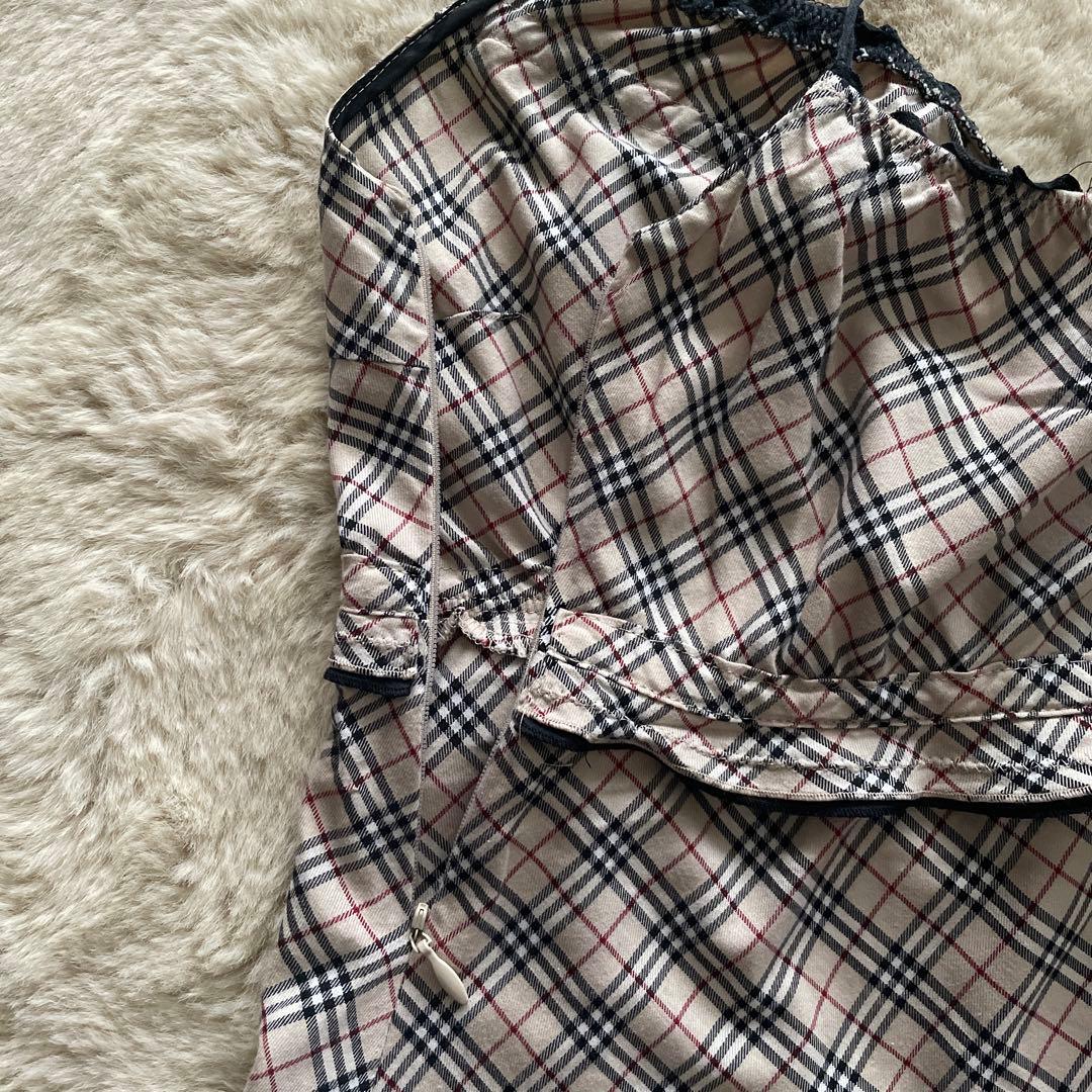 希少バーバリーブルーレーベルキャミソール　バーバリーノヴチェック　リボン y2k