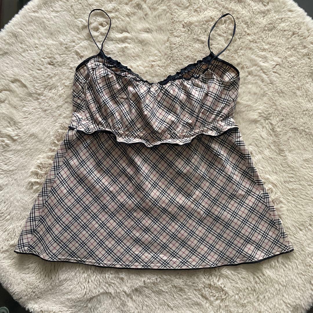 希少バーバリーブルーレーベルキャミソール　バーバリーノヴチェック　リボン y2k