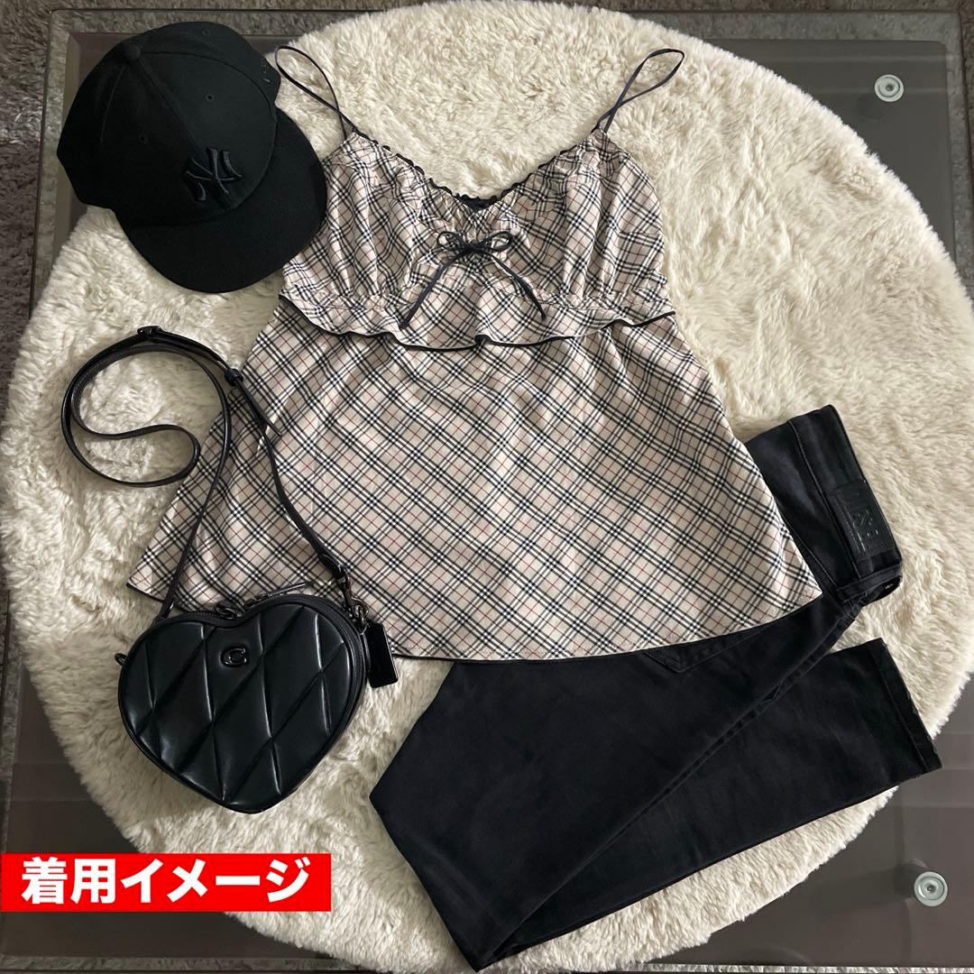 希少バーバリーブルーレーベルキャミソール　バーバリーノヴチェック　リボン y2k