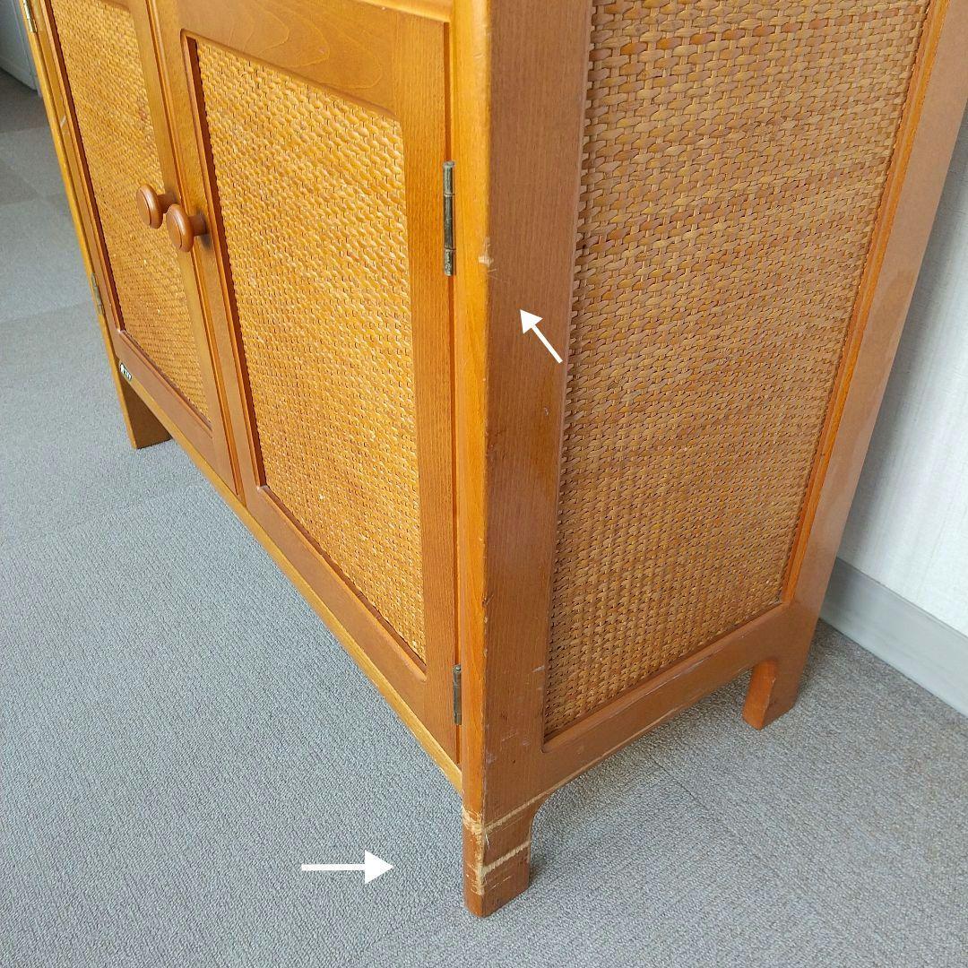 オールドカリモク キャビネット 電話台 収納 棚 ラタン