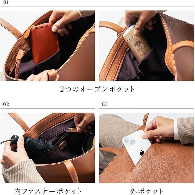 [ムラ] メンズ トートバッグ シュリンクレザー 大容量 スマホポケット付き