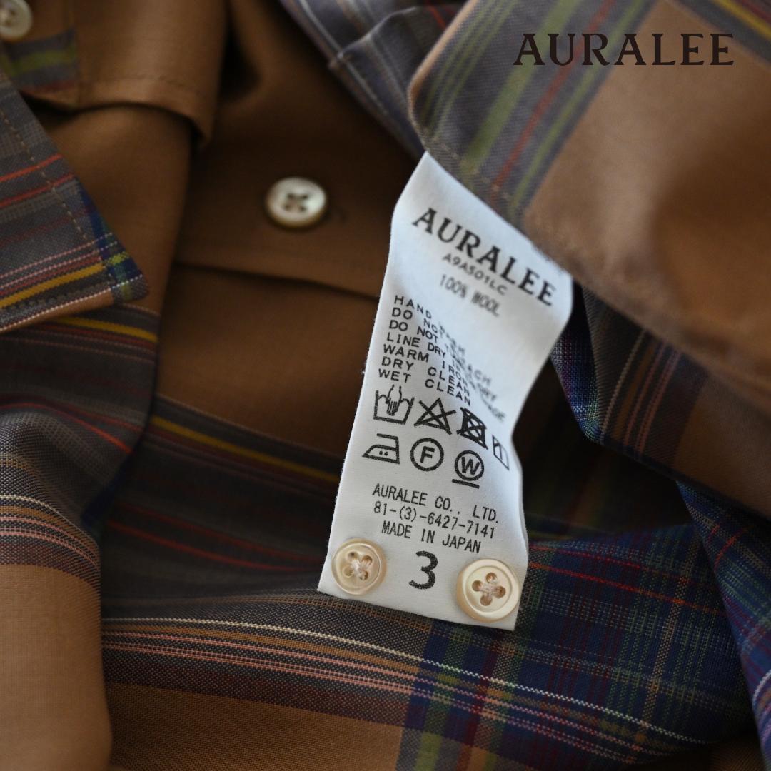 美品 AURALEE ウールチェックシャツ ブラウン