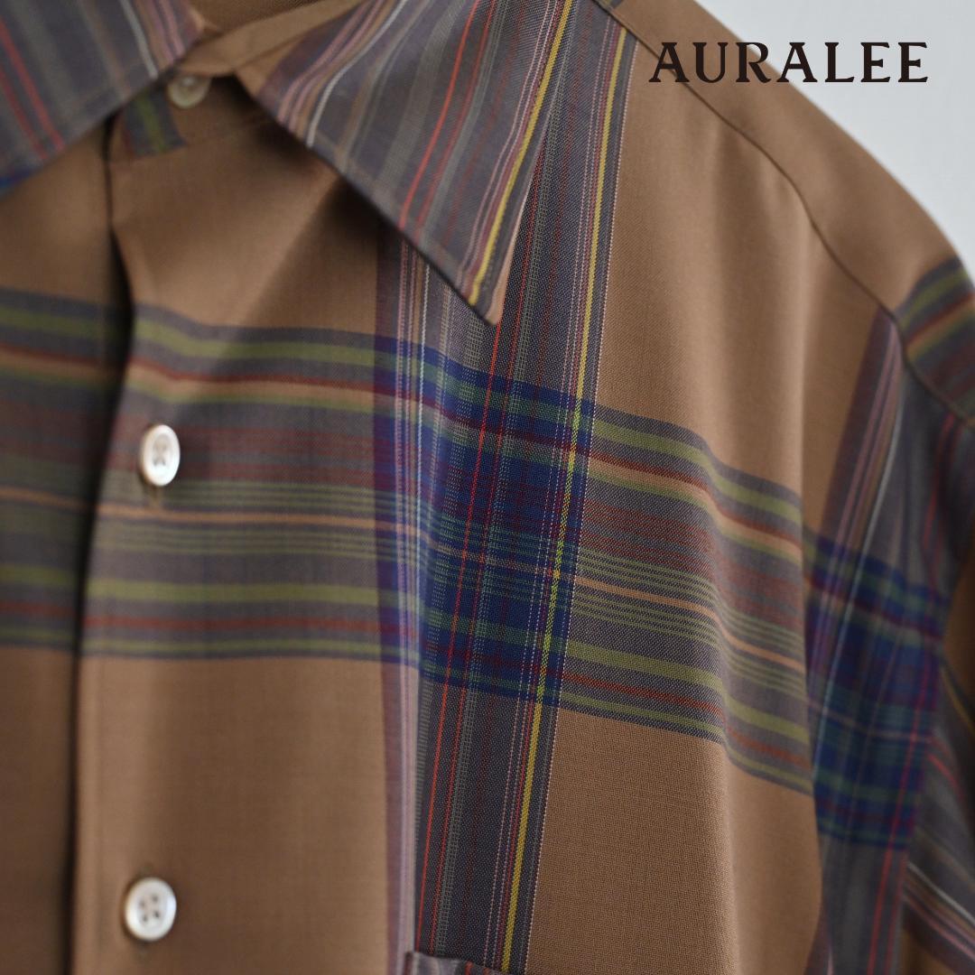 美品 AURALEE ウールチェックシャツ ブラウン