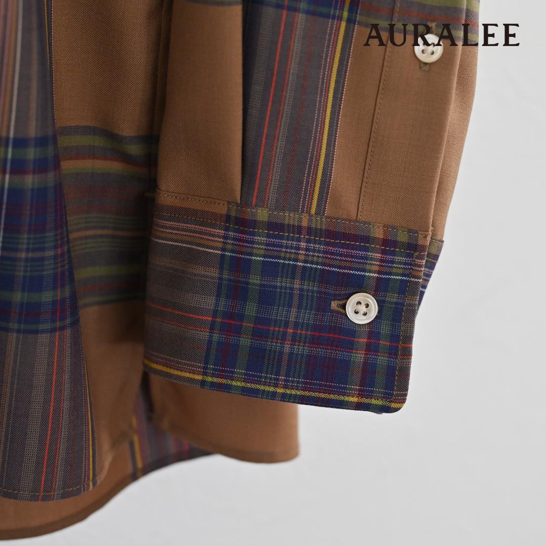 美品 AURALEE ウールチェックシャツ ブラウン