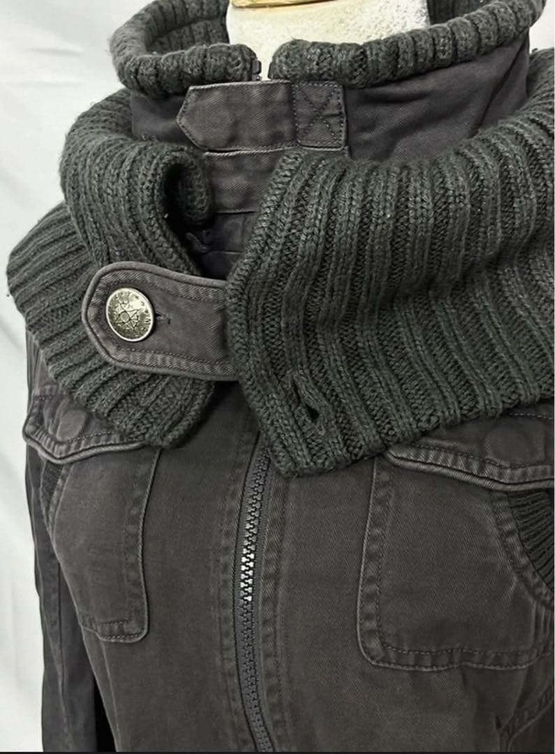 ミリタリー風 ジャケット ハイネック ニット襟付き グレー 秋冬　y2k 平成