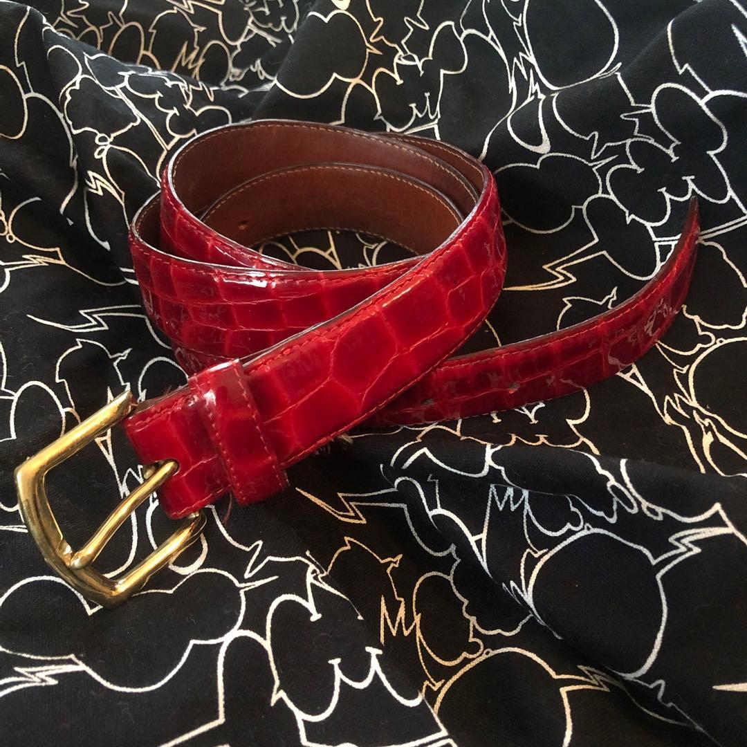 supreme レッド　クロコ型押し　パテントレザー　ベルト　シュプリーム