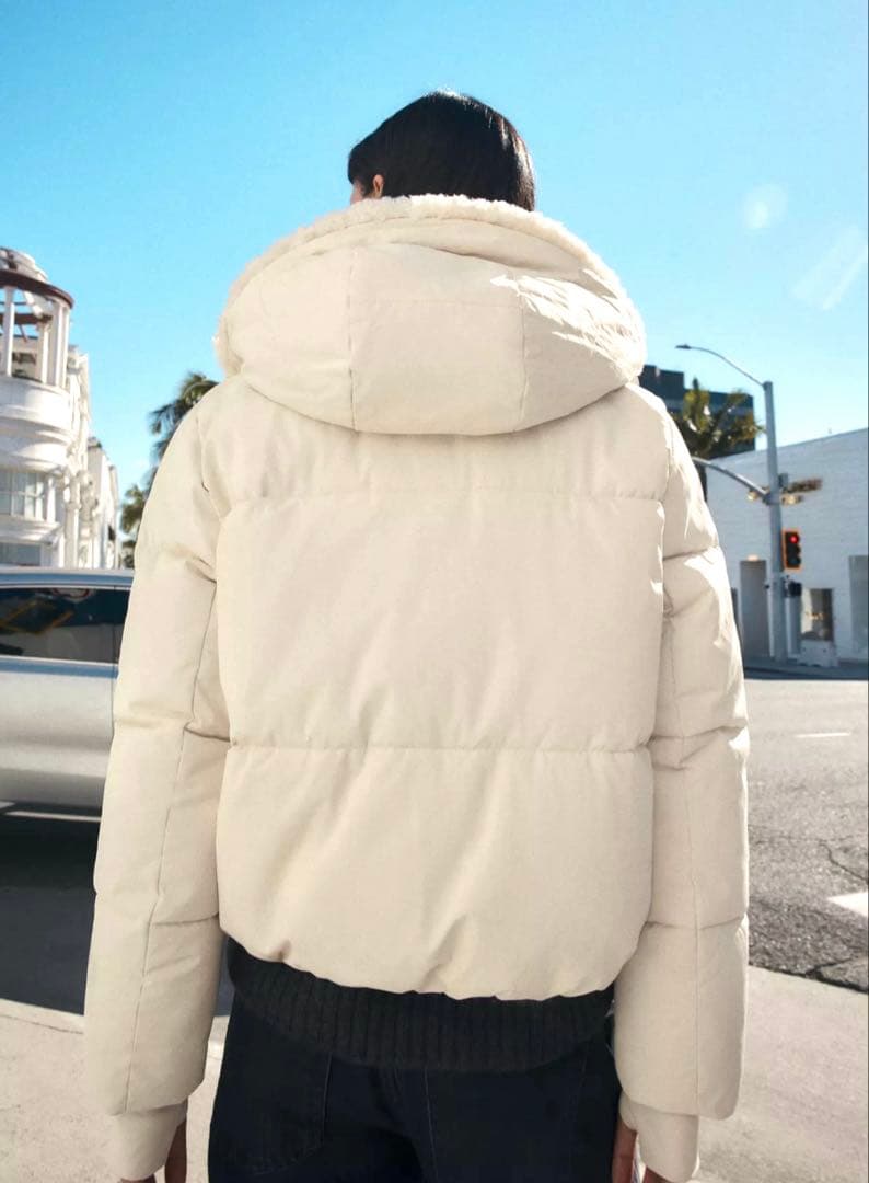 【ZARA】ザラ M フェイクシープスキンフード付き撥水ウィンドブレーカー 白