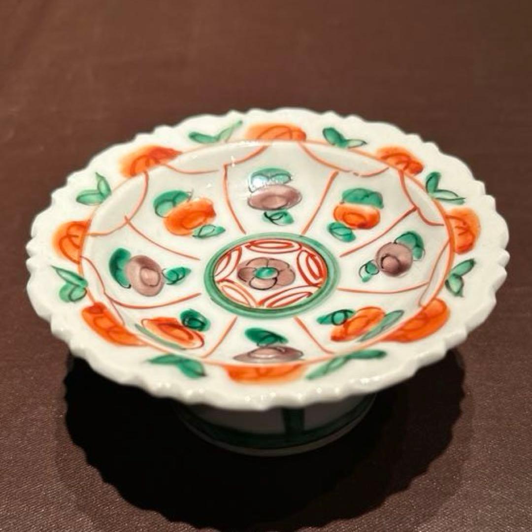 九谷焼　須田菁華作　6客　花文　輪花鉢　高台皿
