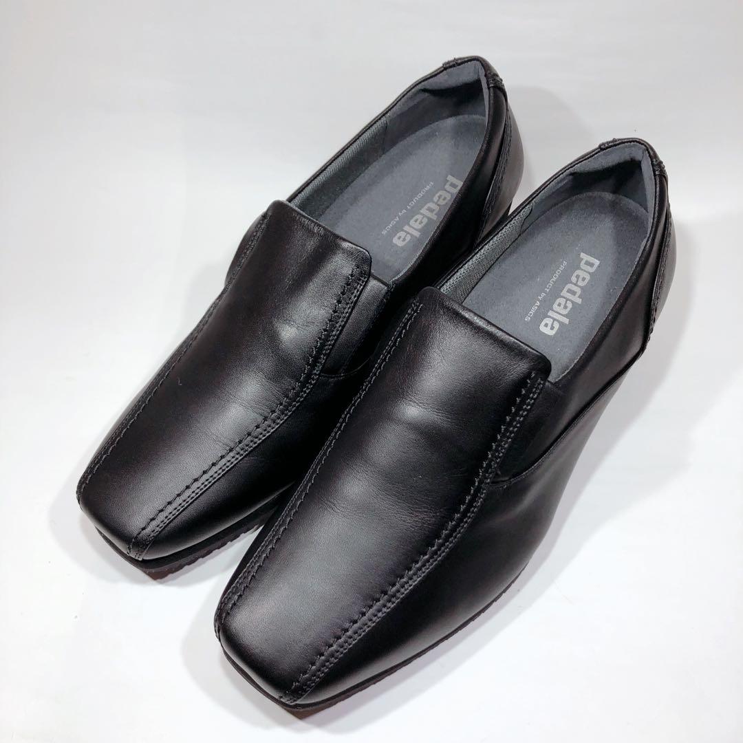 【未使用級】ペダラ　スリッポン　レザーパンプスウェッジソール　スワールトゥ　4E