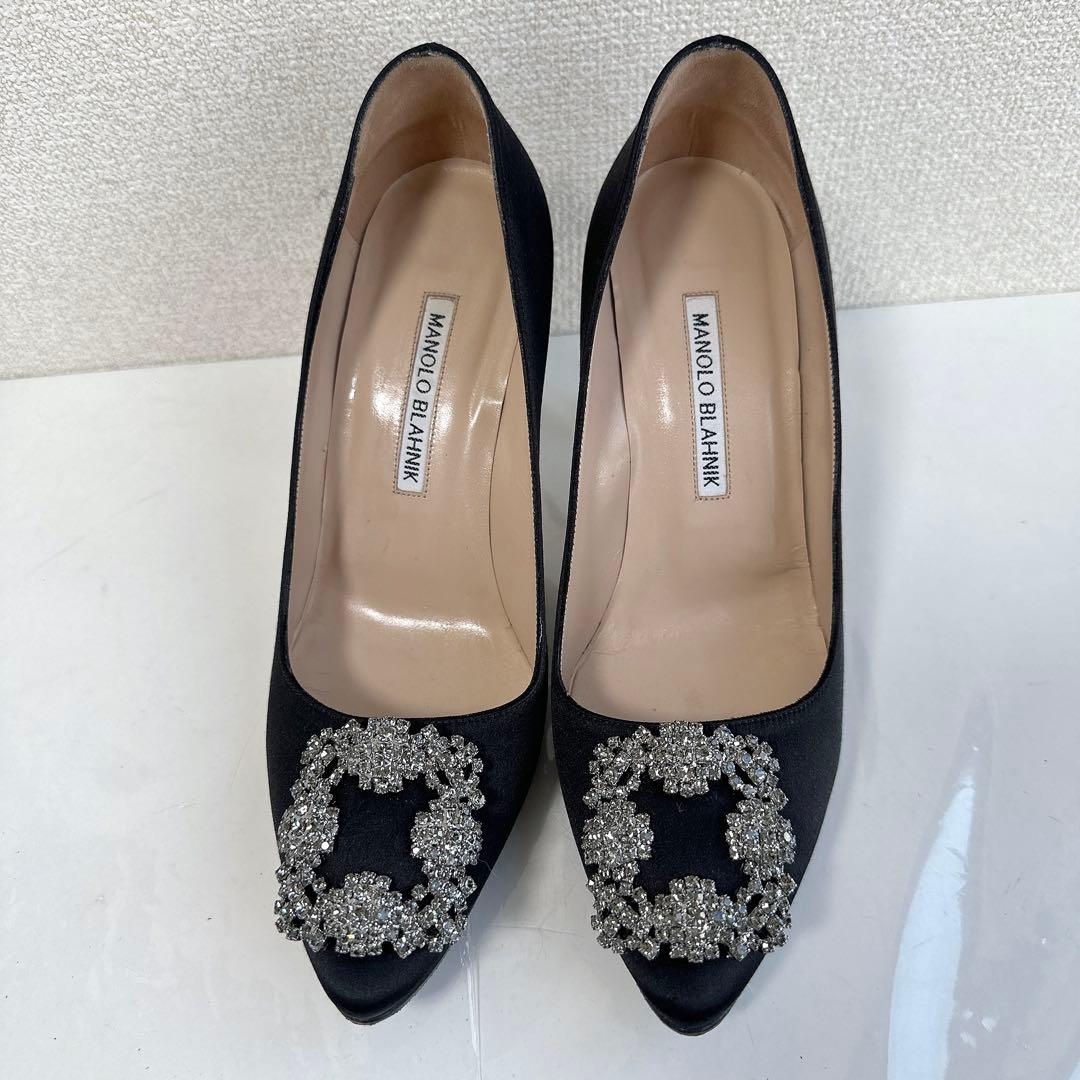 マノロブラニク　ハンギシ　ビジューバックル　ハイヒール　パンプス　黒36.5