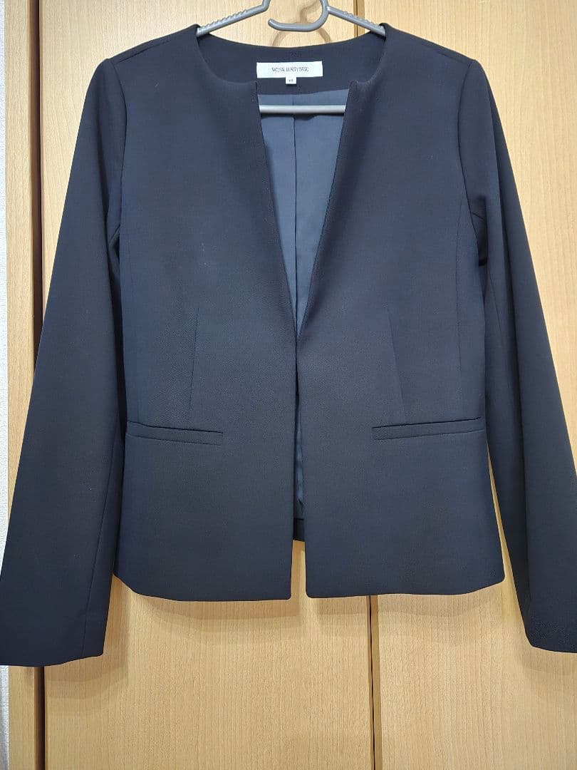 NATURALBEAUTYBASIC ネイビーパンツスーツ セットノーカラー