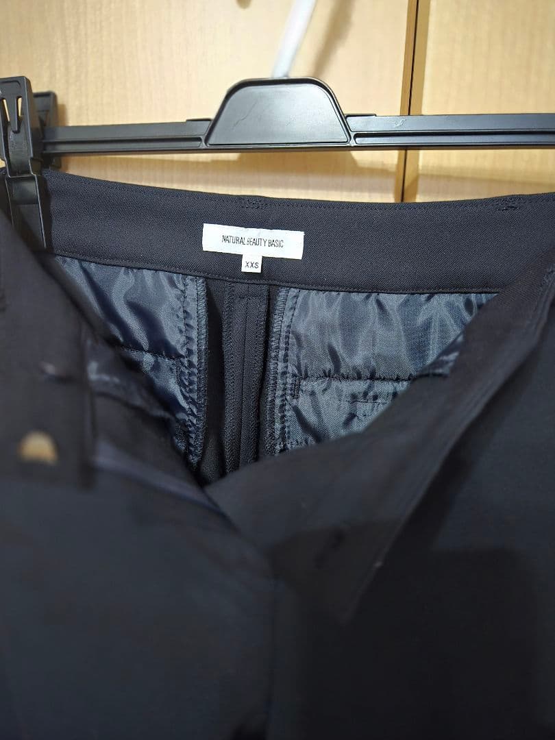 NATURALBEAUTYBASIC ネイビーパンツスーツ セットノーカラー