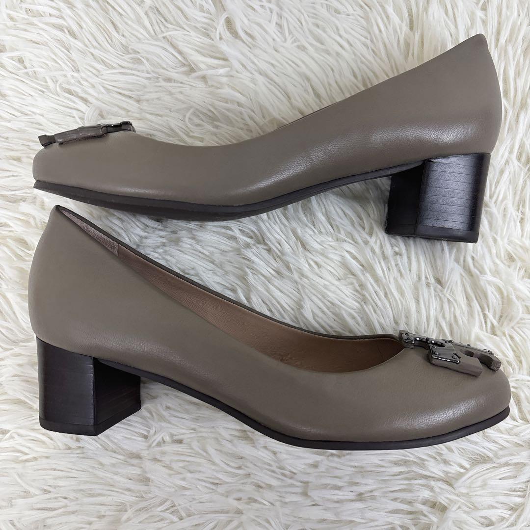 極美品✨ トリーバーチ ヒールパンプス　レザー シルバー ベージュ 22.5