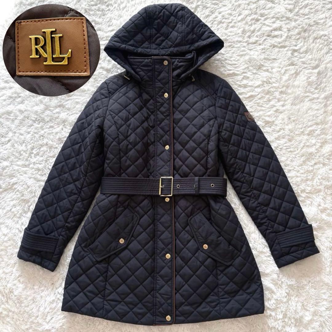 美品 RALPH LAUREN キルティングコート ベルト付き ネイビー S