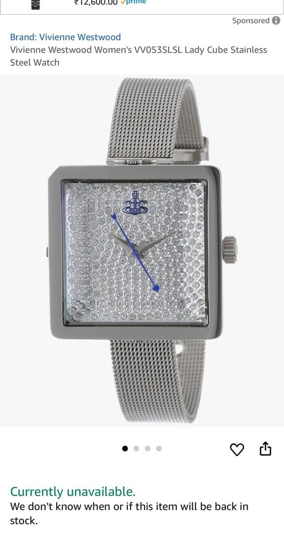 お箱付VivienneWestwood オーブ/クリスタルキューブウォッチ