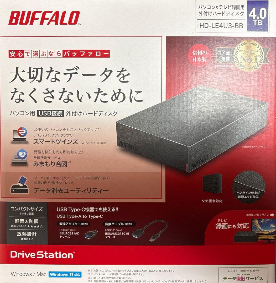 BUFFALO HD-LE4U3-BB 4.0TB 外付けハードディスク