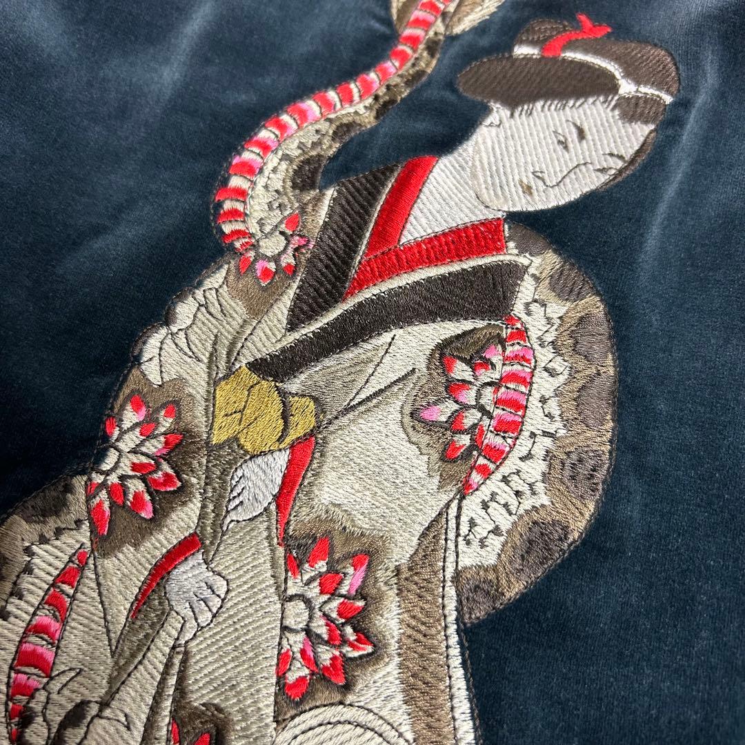 00s【希少】オゾンロックス/別珍スカジャン/刺繍/ダークブルー/Lサイズ