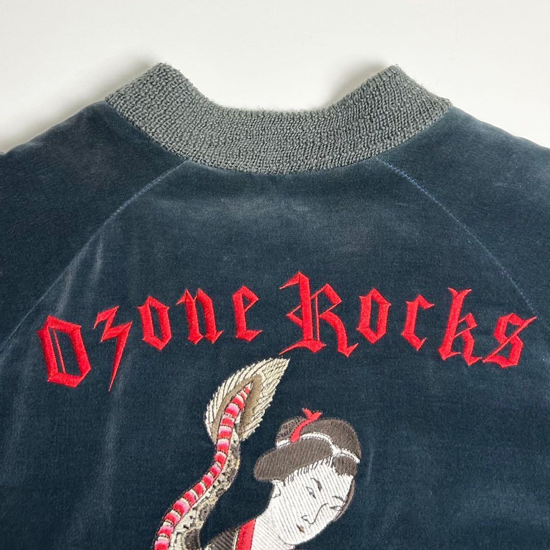 00s【希少】オゾンロックス/別珍スカジャン/刺繍/ダークブルー/Lサイズ