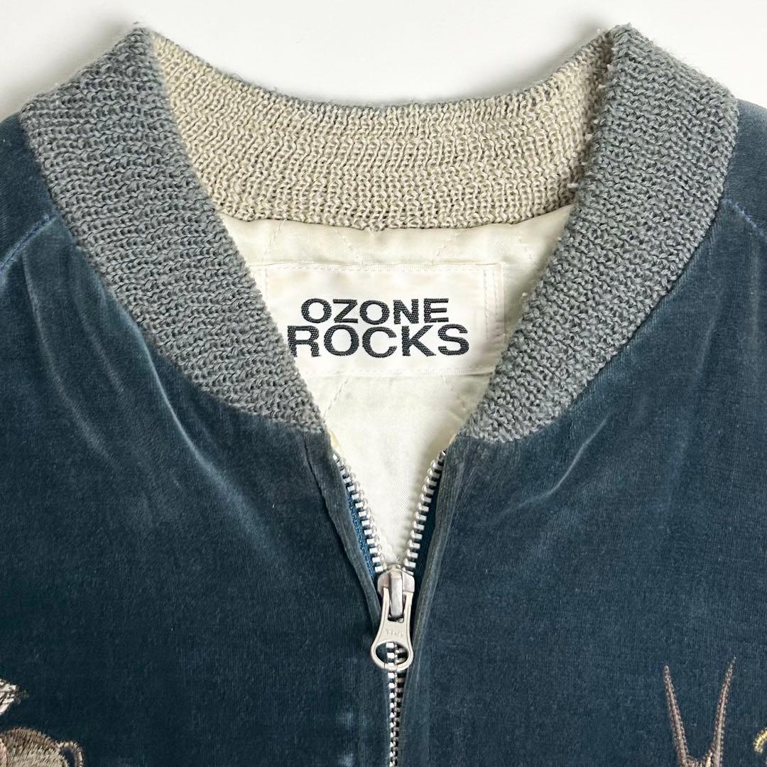 00s【希少】オゾンロックス/別珍スカジャン/刺繍/ダークブルー/Lサイズ