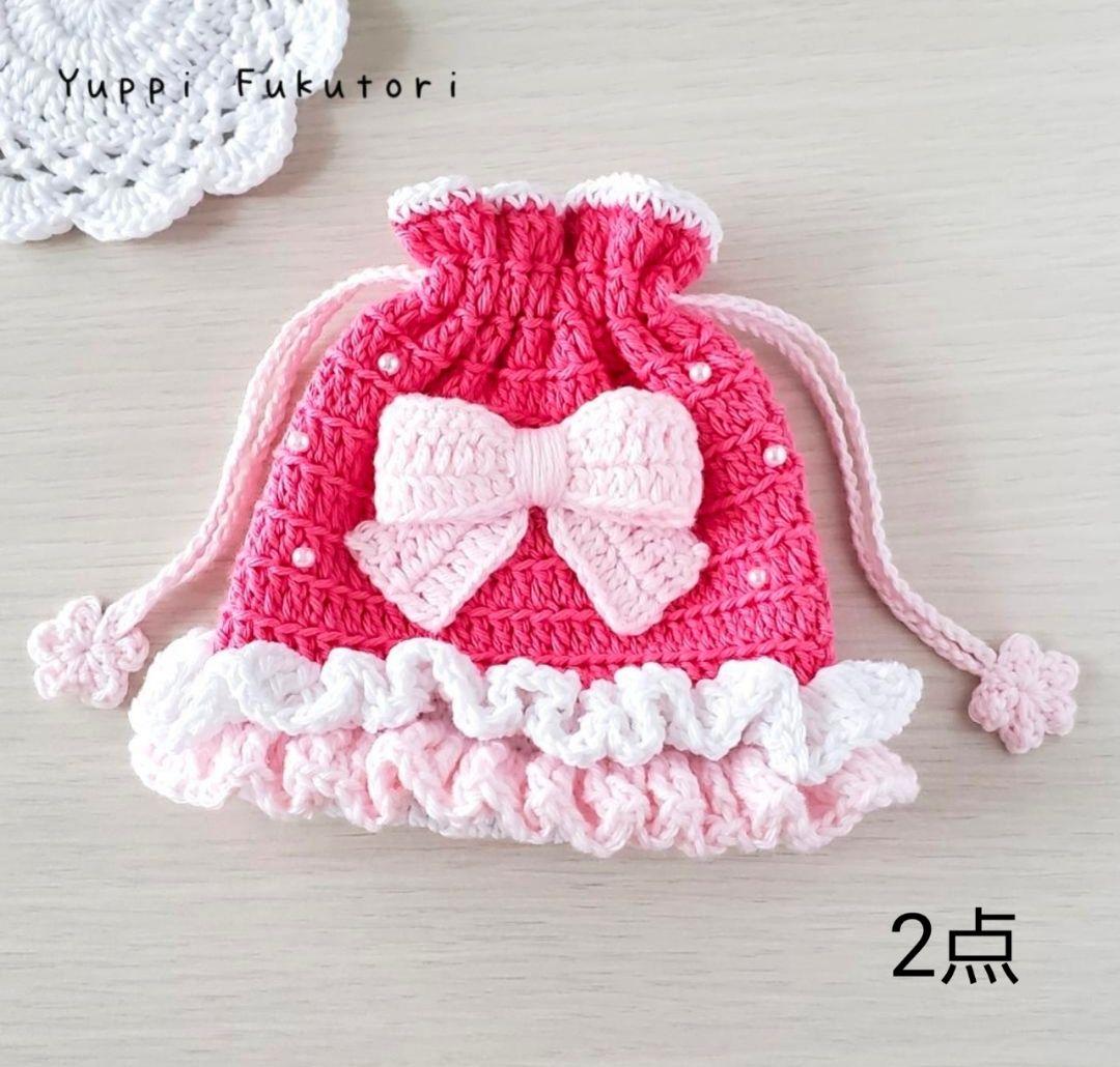 ひな様　編み物ポーチ4点　猫ピアス4点