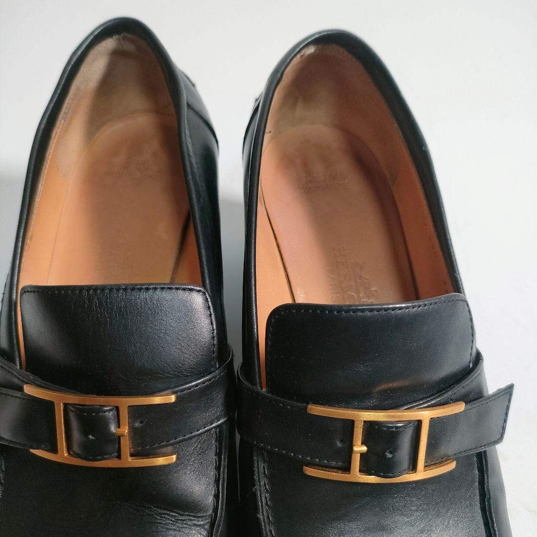 エルメス ローファー 36 レディース レザー 黒 金具 ヒール