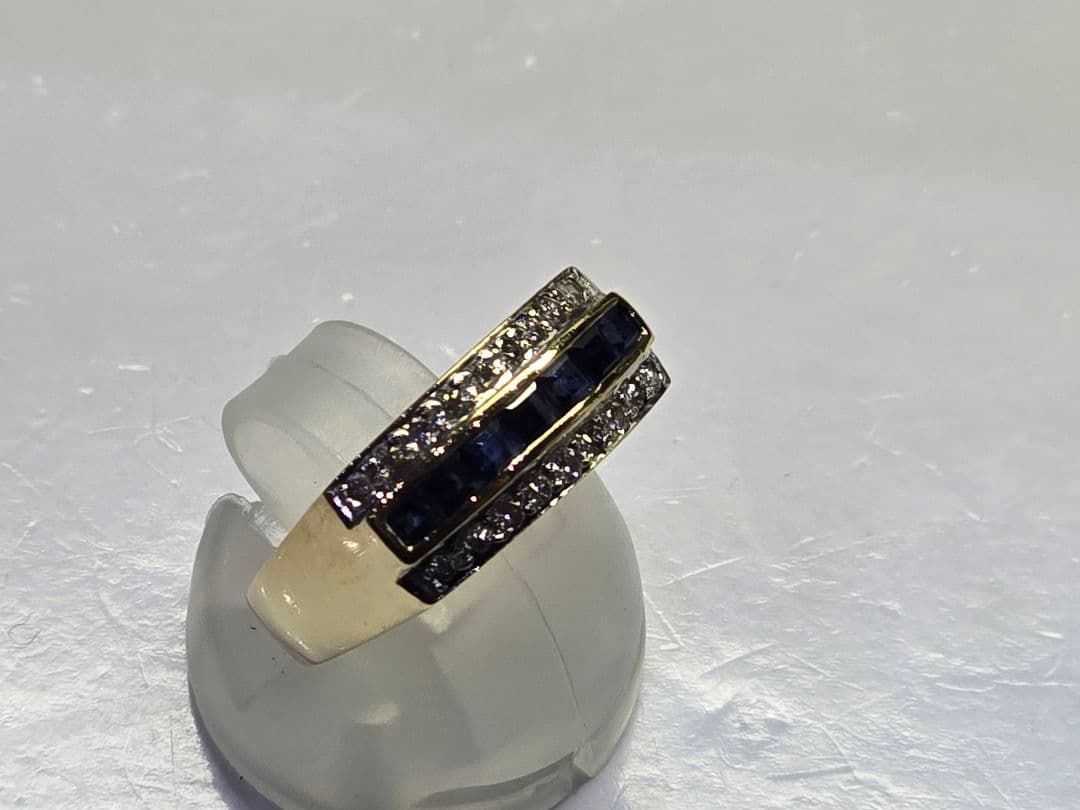 サファイア0.35 ダイヤ0.18 750【K18】3.9g 15号 リング