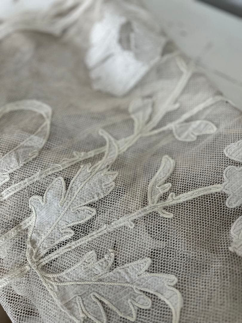 フランスアンティーク花柄刺繍チュールカーテン2枚セット