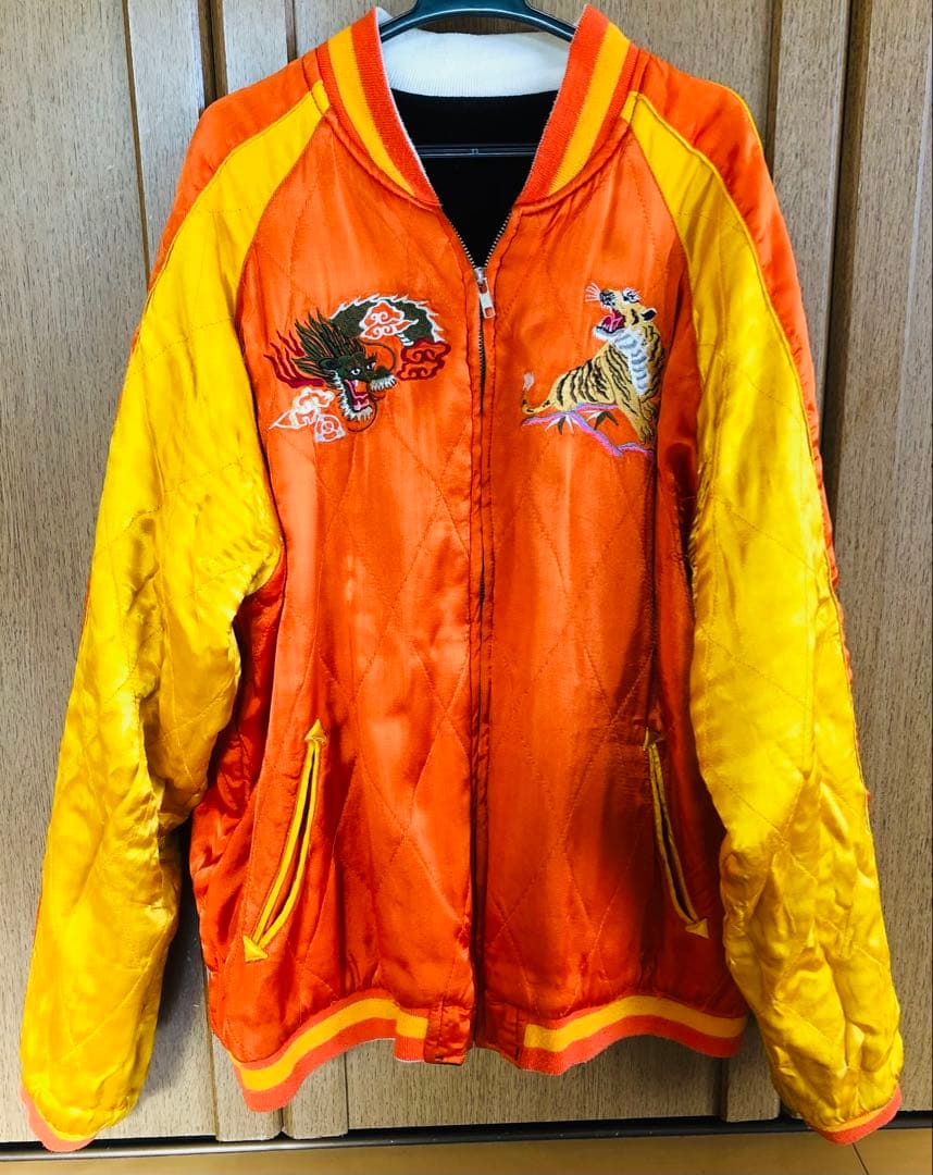【超希少品】　古いスカジャン　ベロア✖️サテン　舞妓　日本地図　鷹