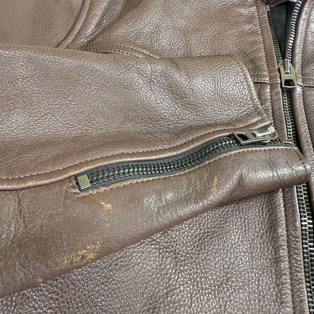 COACH ブラウン シングルライダースジャケット M F86594