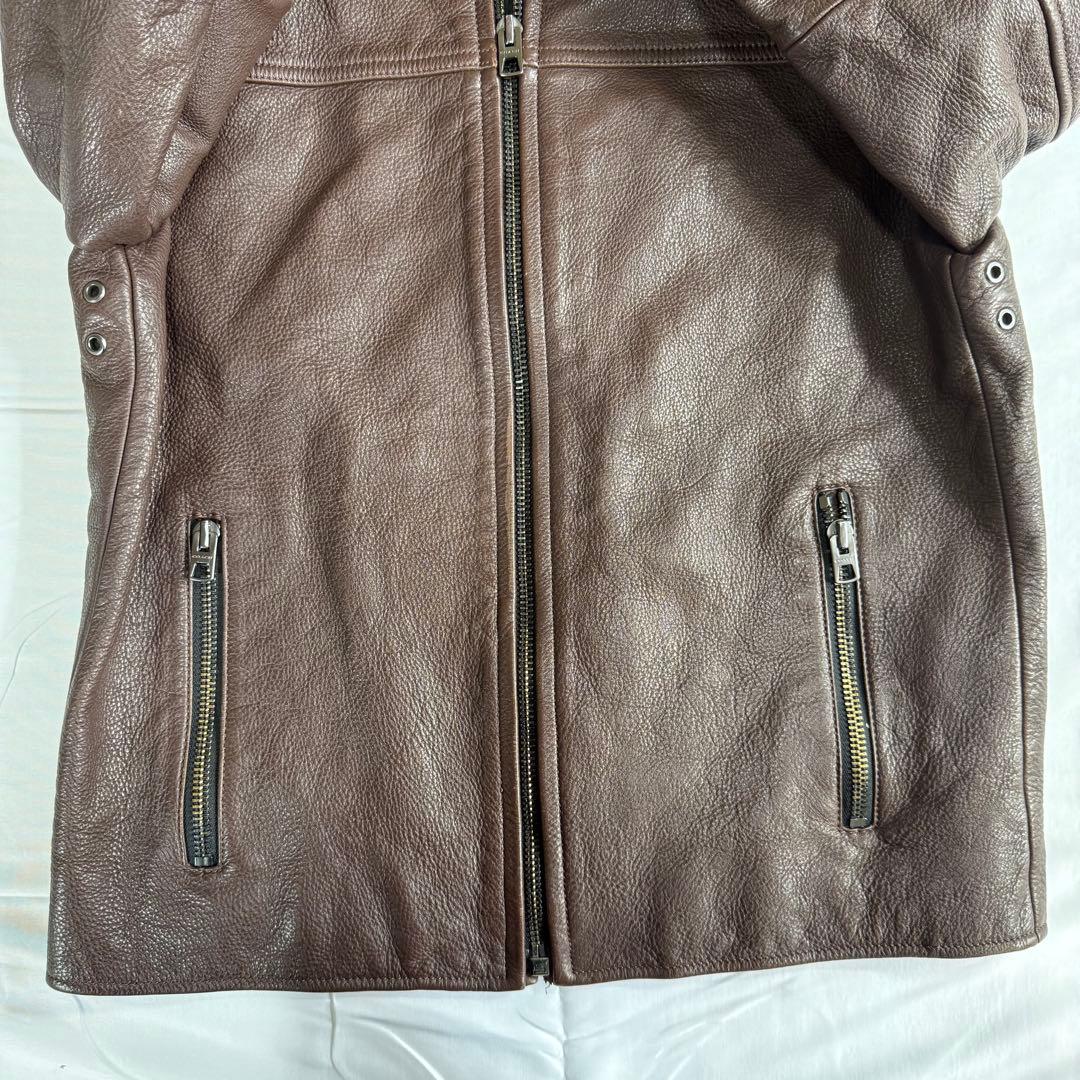 COACH ブラウン シングルライダースジャケット M F86594