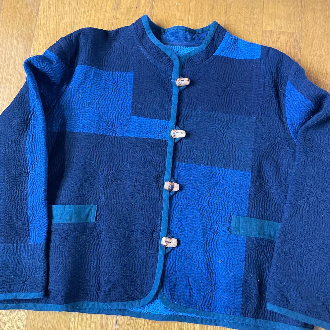 古布藍染刺し子バンドカラージャケット