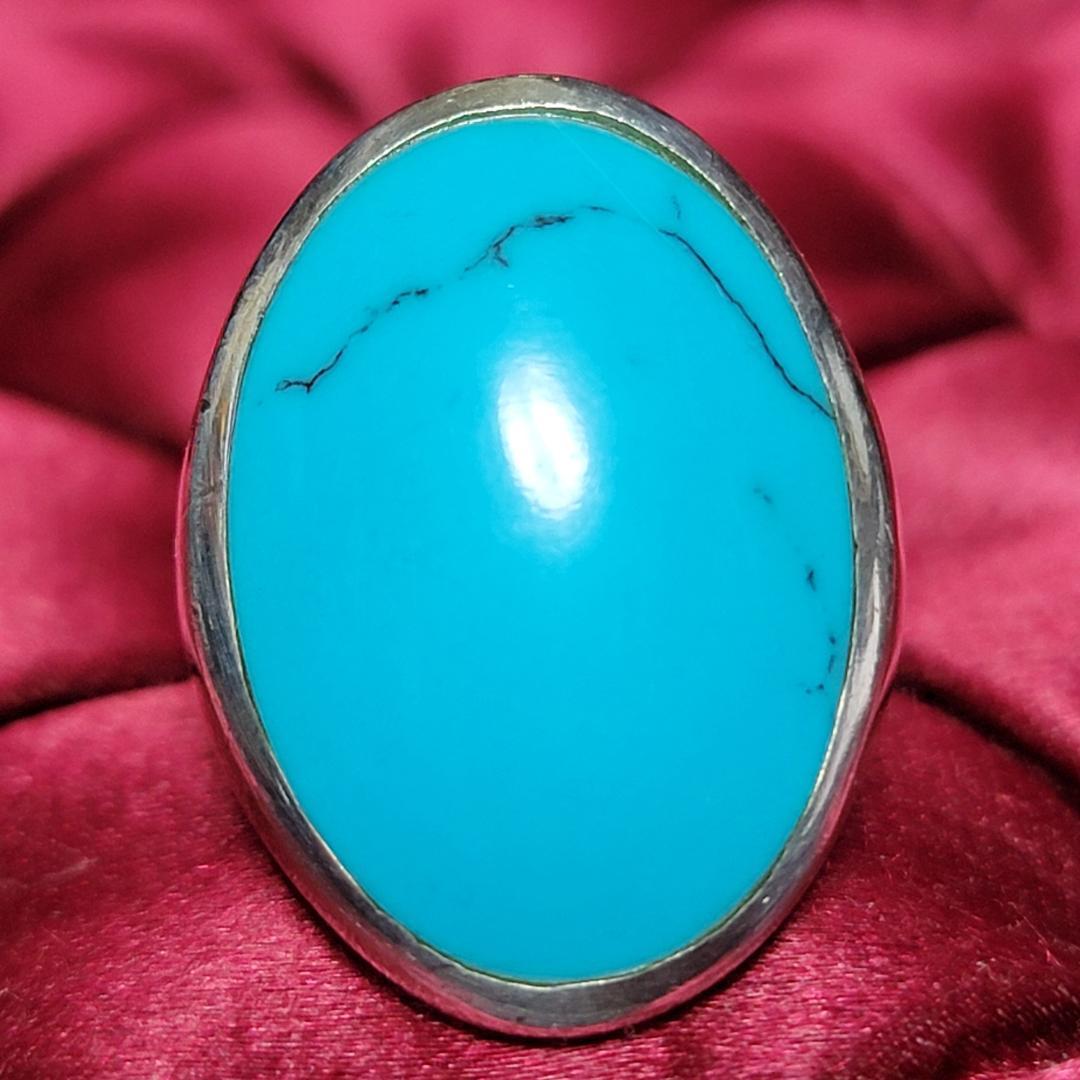 ビンテージ ターコイズカボションのシルバーリング シルバー925 約10.5号