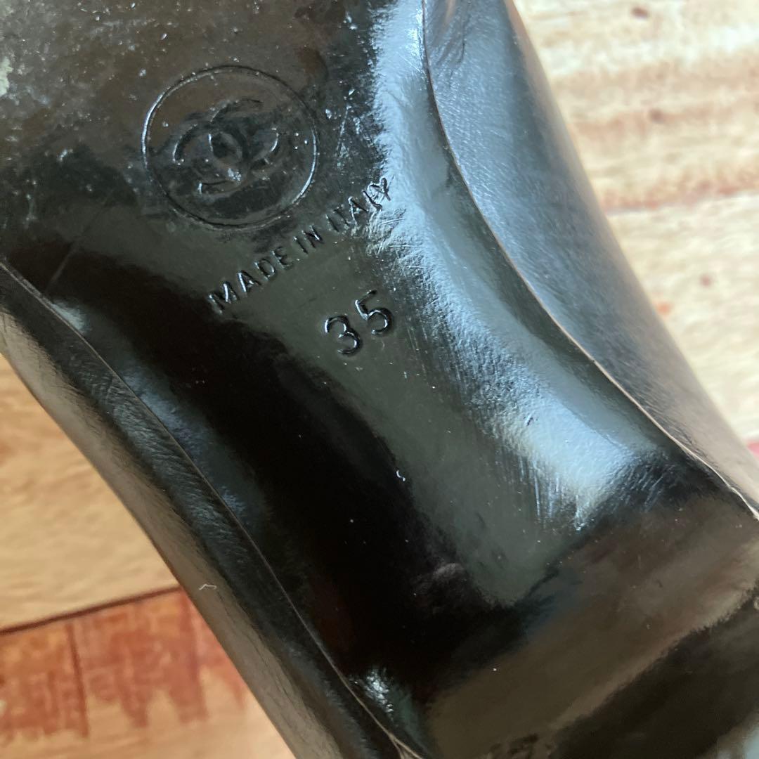 CHANEL ブラック パンプス 中ヒール安定　ビジネス　ココマーク刺繍入り