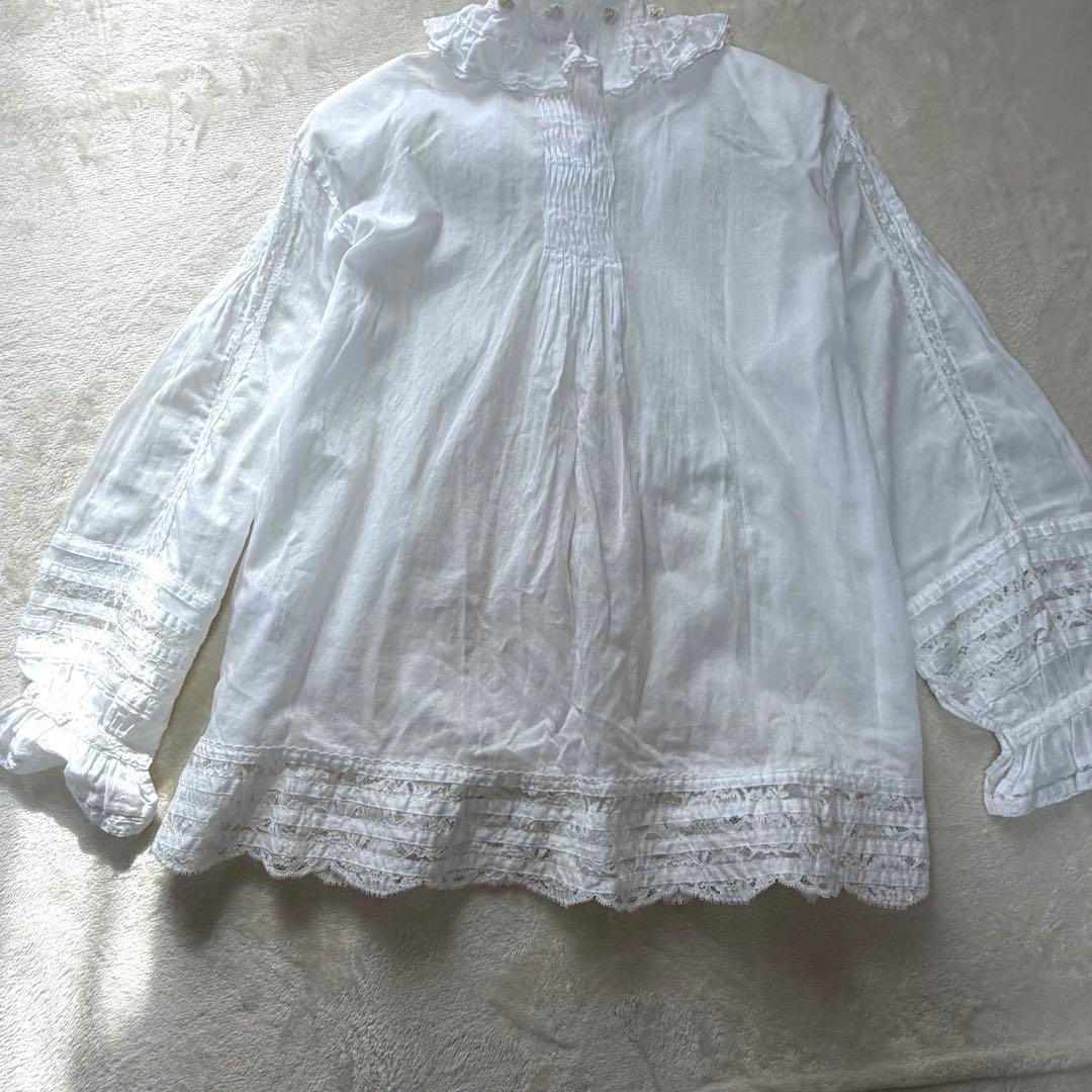 ピンクハウス　希少　日本製　ローンブラウス　レース　花モチーフ　ピンタックP72