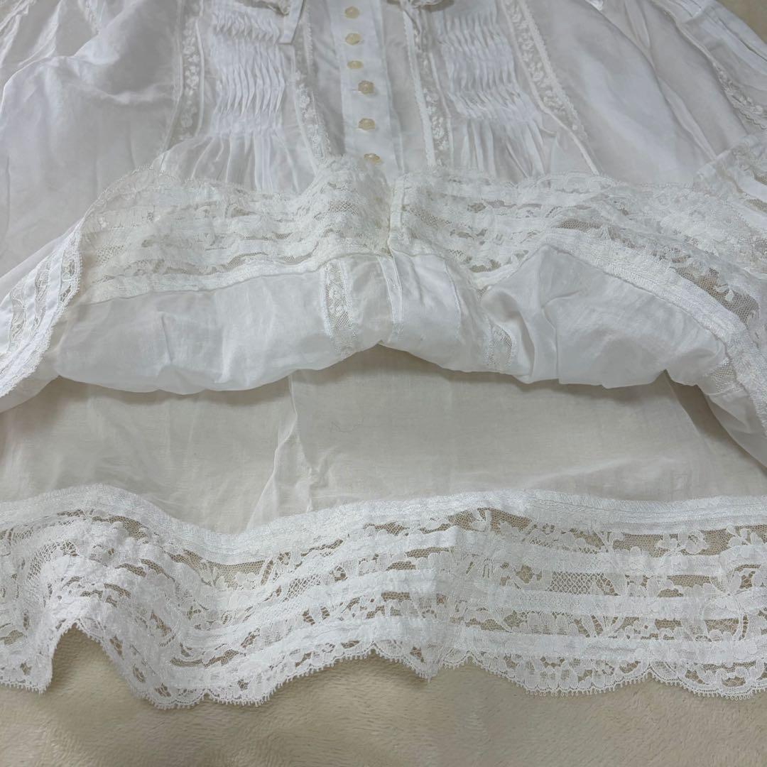 ピンクハウス　希少　日本製　ローンブラウス　レース　花モチーフ　ピンタックP72