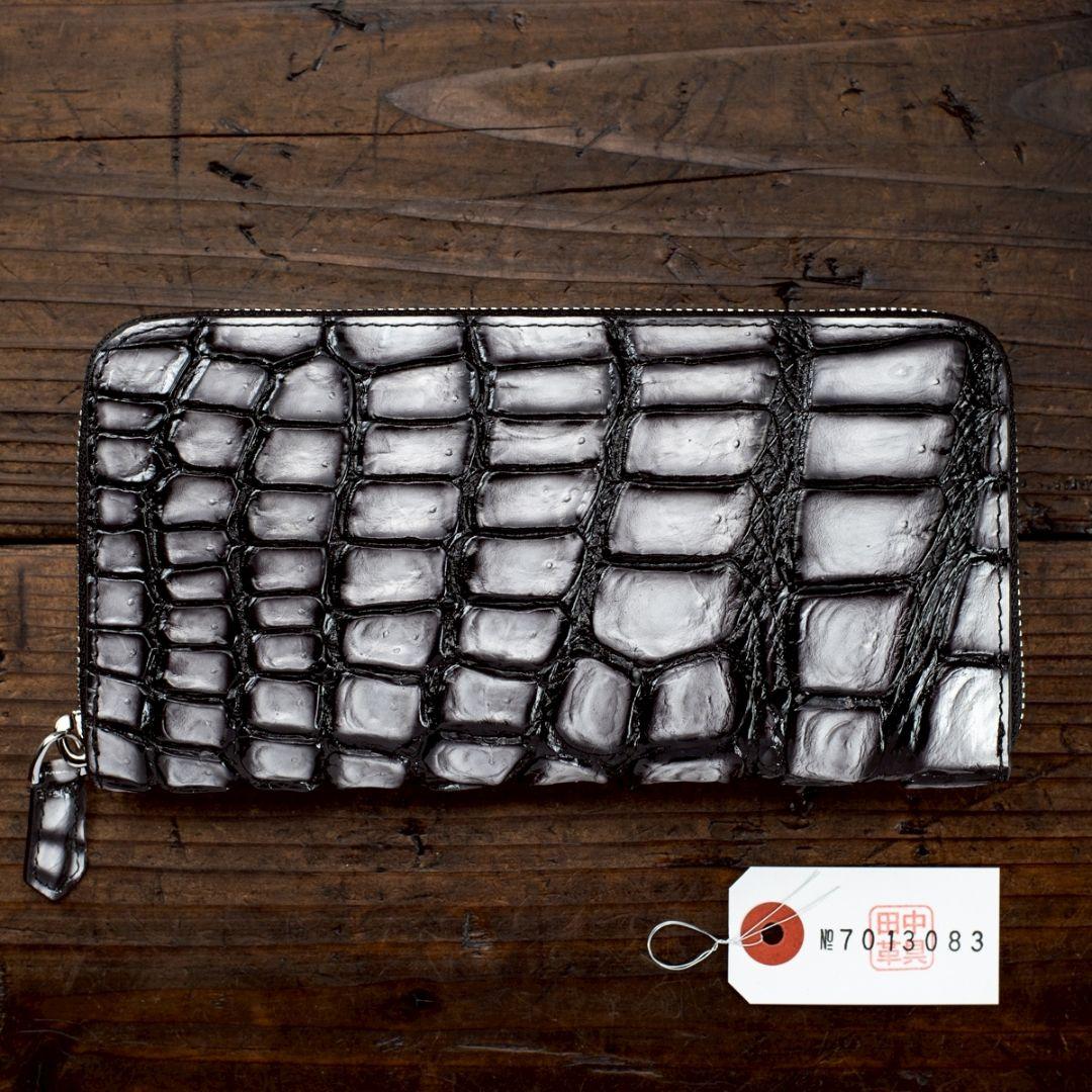 実物撮影 一枚革 クロコダイル ホワイト 白 メンズ 長財布 ラウンドファスナー