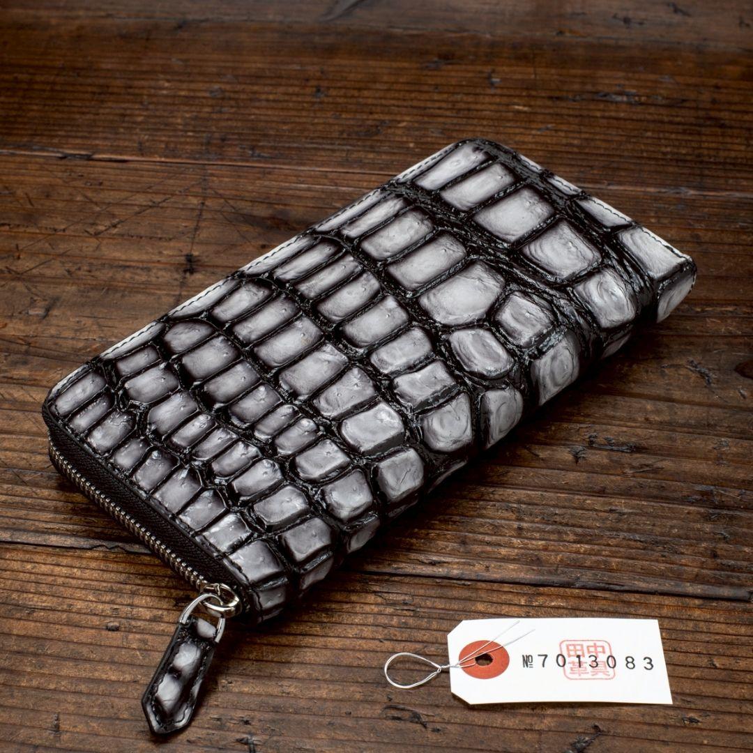 実物撮影 一枚革 クロコダイル ホワイト 白 メンズ 長財布 ラウンドファスナー