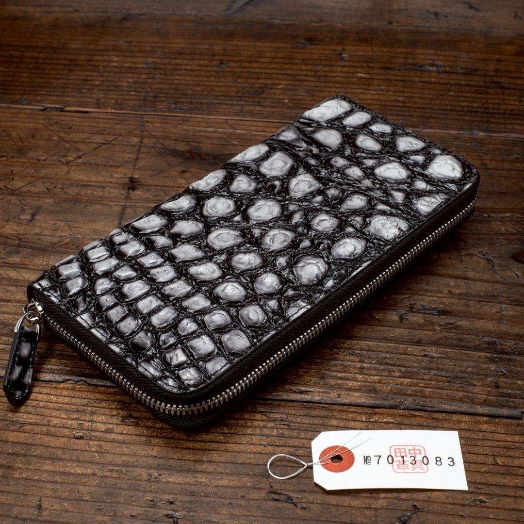 実物撮影 一枚革 クロコダイル ホワイト 白 メンズ 長財布 ラウンドファスナー