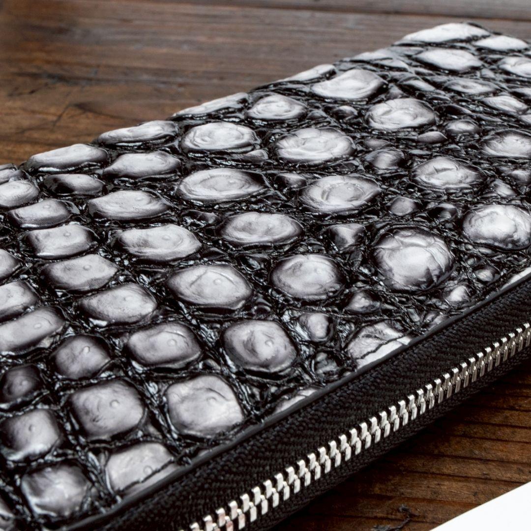 実物撮影 一枚革 クロコダイル ホワイト 白 メンズ 長財布 ラウンドファスナー