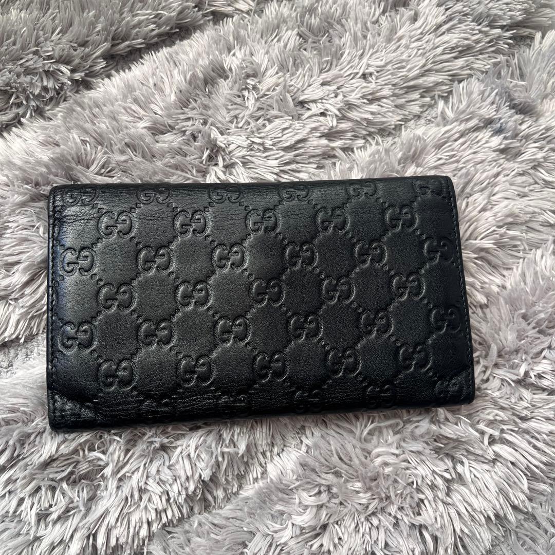 美品✨GUCCI シマ　三つ折り　長財布　ブラック　メンズ　GG柄